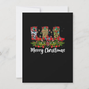 Merry Christmas Leopard Cowboy Boot Western Santa  Invitation