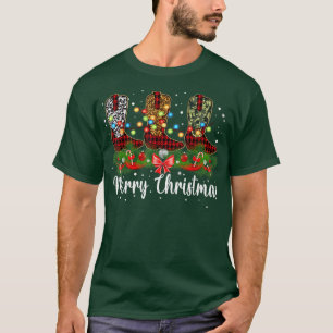 Merry Christmas Leopard Cowboy Boot Western Santa  T-Shirt