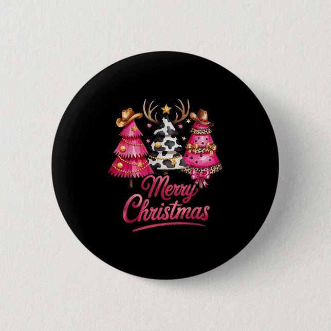 Merry Christmas Leopard Cowhide Nk Xmas Tree Rodeo 6 Cm Round Badge (Front)
