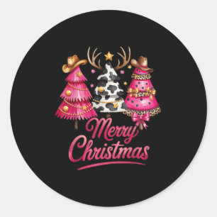 Merry Christmas Leopard Cowhide Nk Xmas Tree Rodeo Classic Round Sticker