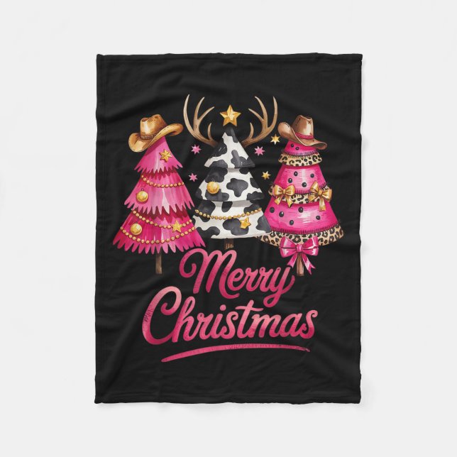 Merry Christmas Leopard Cowhide Nk Xmas Tree Rodeo Fleece Blanket (Front)