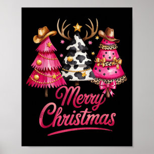 Merry Christmas Leopard Cowhide Nk Xmas Tree Rodeo Poster