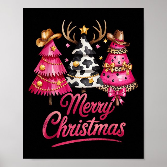 Merry Christmas Leopard Cowhide Nk Xmas Tree Rodeo Poster (Front)