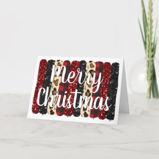 Merry Christmas Leopard Glitter Glam Brush Strokes Holiday Card