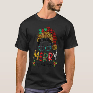 Merry Christmas Leopard Messy Bun Happy Xmas 5 T-Shirt