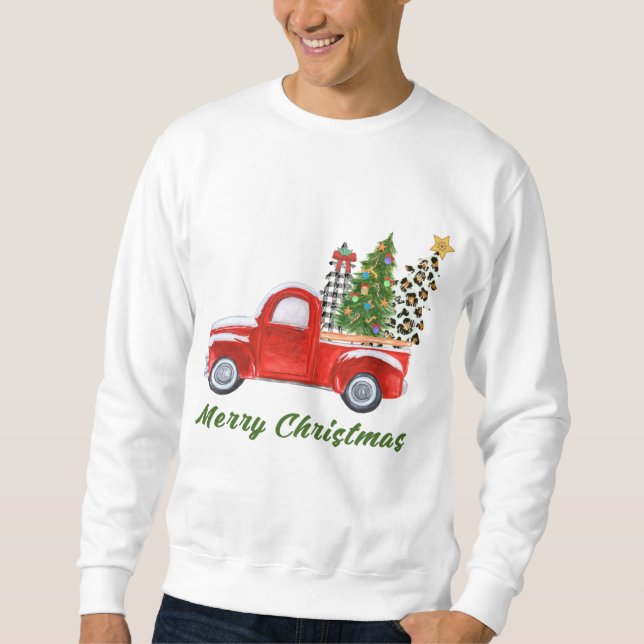 Merry Christmas Leopard Plaid Christmas TreeRed Tr Sweatshirt (Front)