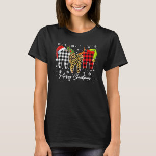 Merry Christmas Leopard Plaid Teeth Santa Reindeer T-Shirt