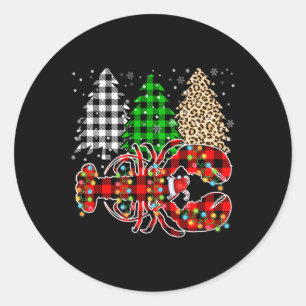 Merry Christmas Leopard Plaid Tree Funny Lobster A Classic Round Sticker