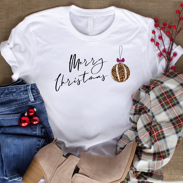 Merry Christmas Leopard Print Bauble Tree Ornament T-Shirt (Creator Uploaded)