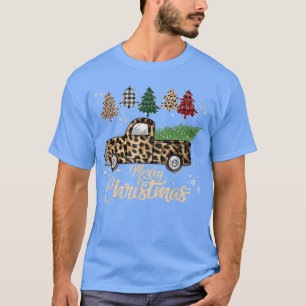 Merry Christmas Leopard Print Buffalo Plaid Red Tr T-Shirt