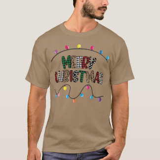 Merry Christmas Leopard Print Christmas Lights fri T-Shirt