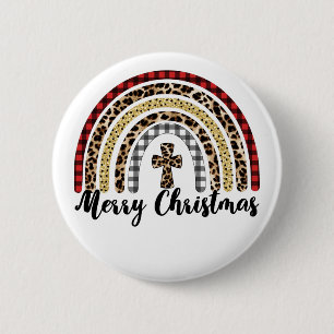 Merry Christmas Leopard Print Cross 6 Cm Round Badge