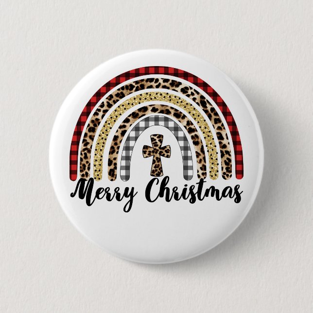 Merry Christmas Leopard Print Cross 6 Cm Round Badge (Front)