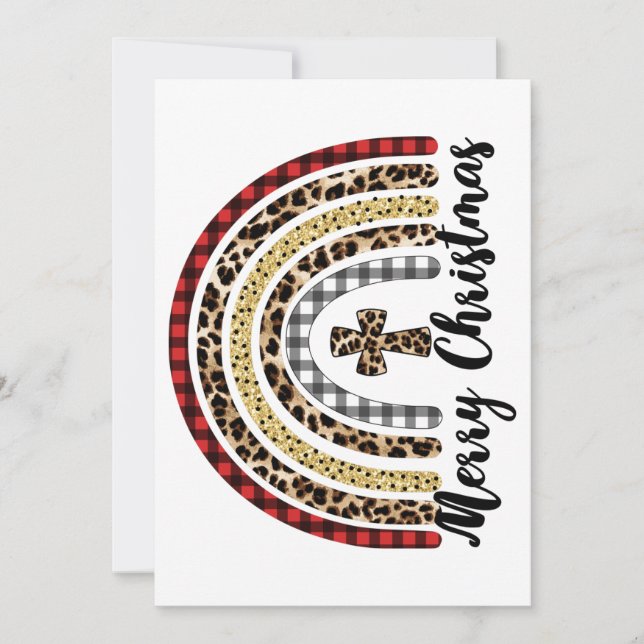 Merry Christmas Leopard Print Cross Holiday Card (Front)