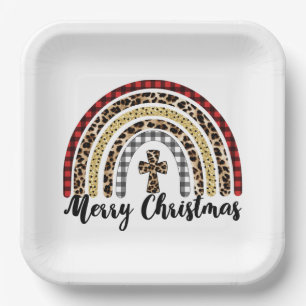 Merry Christmas Leopard Print Cross Paper Plate