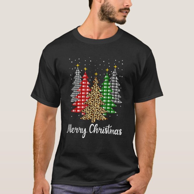 Merry Christmas Leopard Print Tree Christmas Xmas  T-Shirt (Front)