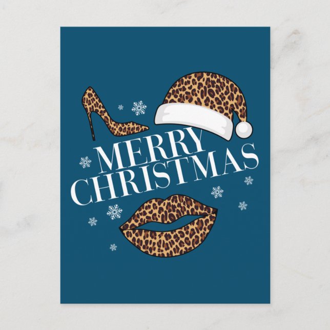 Merry Christmas leopard print women's Postcard (Front)