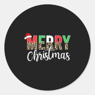 Merry Christmas Leopard Print Xmas Family Matching Classic Round Sticker