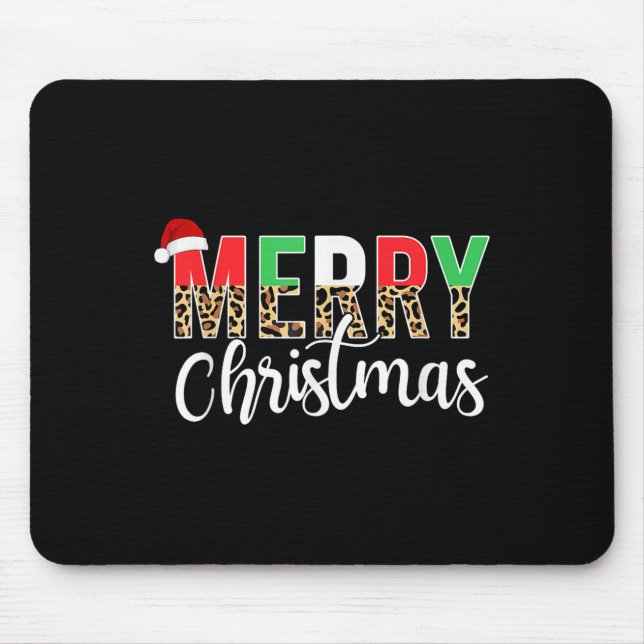 Merry Christmas Leopard Print Xmas Family Matching Mouse Mat (Front)