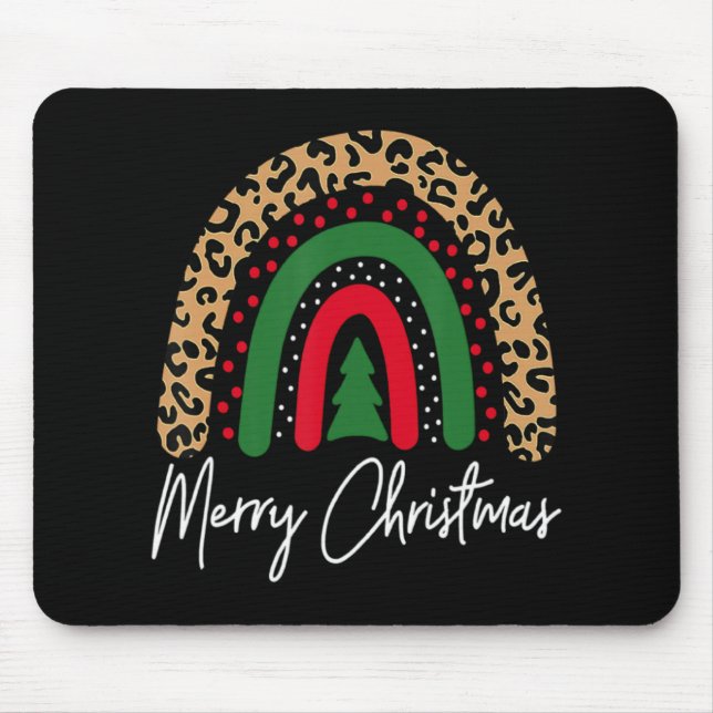 Merry Christmas Leopard Rainbow Pajamas Xmas Teach Mouse Mat (Front)