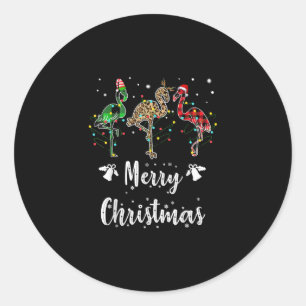 Merry Christmas Leopard Red Green Plaid Flamingo Classic Round Sticker