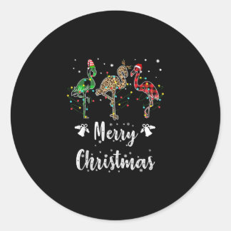 Merry Christmas Leopard Red Green Plaid Flamingo Classic Round Sticker