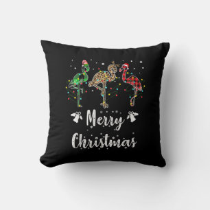 Merry Christmas Leopard Red Green Plaid Flamingo Cushion