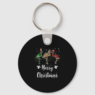 Merry Christmas Leopard Red Green Plaid Flamingo Key Ring