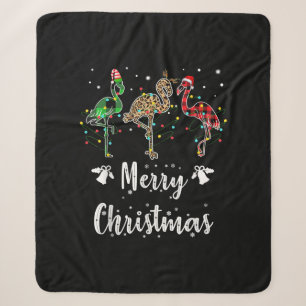 Merry Christmas Leopard Red Green Plaid Flamingo Sherpa Blanket