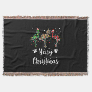 Merry Christmas Leopard Red Green Plaid Flamingo Throw Blanket