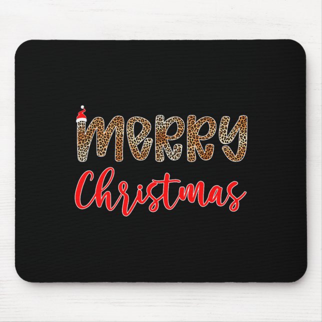 Merry Christmas Leopard Santa Hat Cheetah Print Xm Mouse Mat (Front)