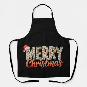 Merry Christmas Leopard Santa Hat Cheetah Xmas Apron