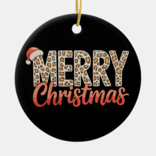 Merry Christmas Leopard Santa Hat Cheetah Xmas Ceramic Tree Decoration