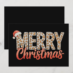 Merry Christmas Leopard Santa Hat Cheetah Xmas Holiday Card