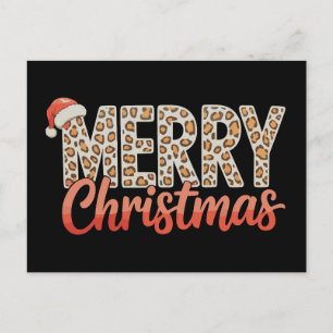 Merry Christmas Leopard Santa Hat Cheetah Xmas Holiday Postcard