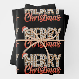 Merry Christmas Leopard Santa Hat Cheetah Xmas Wrapping Paper Sheet