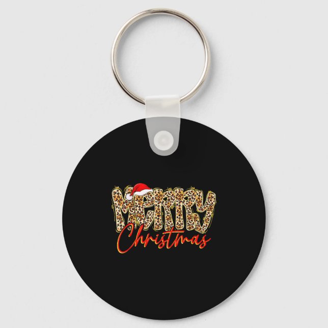 Merry Christmas Leopard Xmas Santa Holiday Family  Key Ring (Front)