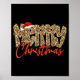 Merry Christmas Leopard Xmas Santa Holiday Family  Poster