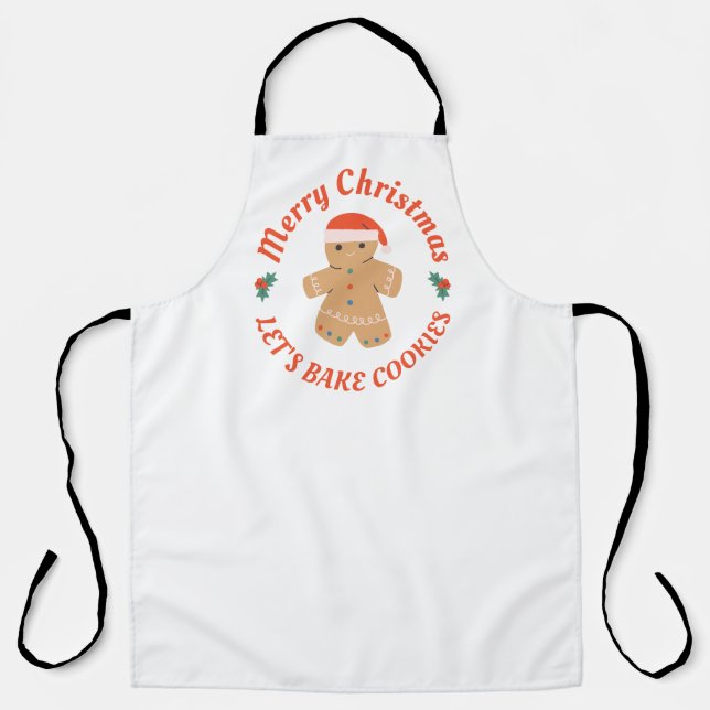 Merry Christmas Let's Bake Cookies Gingerbread Man Apron (Front)