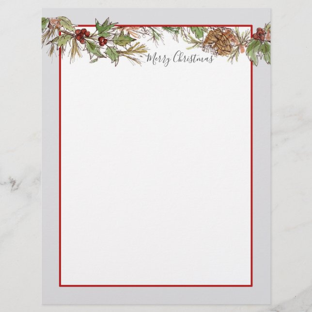 Merry Christmas Letter Nature Botanical Pinecones Custom Letterhead (Front)