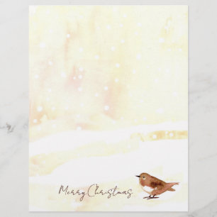 Merry Christmas Letter Sparrow Snow Bird Custom Letterhead