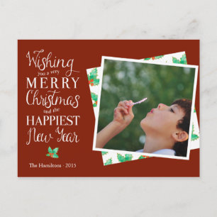 Merry Christmas Lettered Holiday Photo Postcard