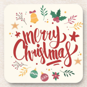 Merry Christmas Lettering Coaster