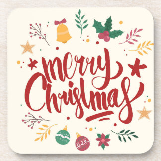 Merry Christmas Lettering Coaster
