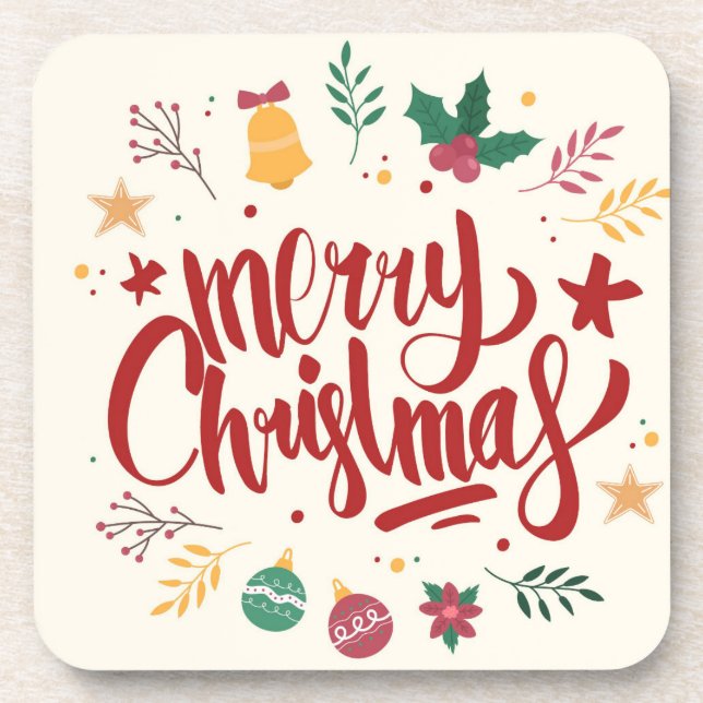 Merry Christmas Lettering Coaster (Front)