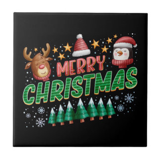 merry christmas lettering design tile