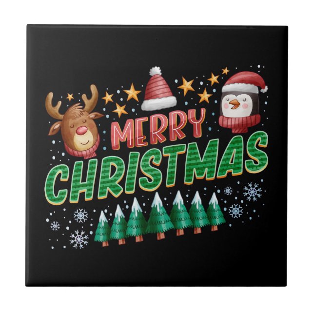 merry christmas lettering design tile (Front)