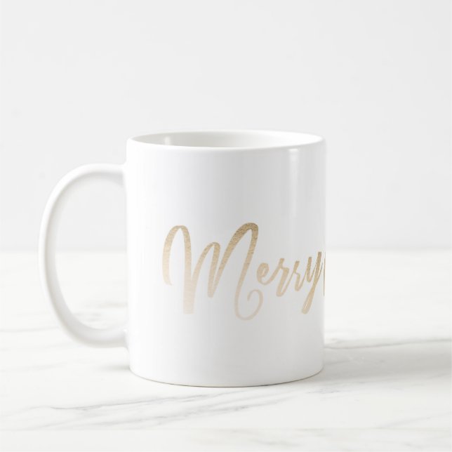 Merry Christmas Lettering Gold Foil Christmas Coffee Mug (Left)