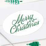 Merry Christmas Lettering Green and White Oval Sticker<br><div class="desc">***this design is part of a christmas holiday collection*** _______________________ this design template is fully editable and customisable by you the customer - click personalise further button if you with to move, add, delete or make major changes to the design _______________________ *if you have any DESIGN questions or need more...</div>