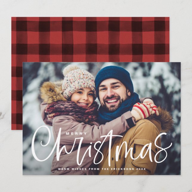 Merry Christmas Lettering Overlay Photo Holiday Card (Front/Back)